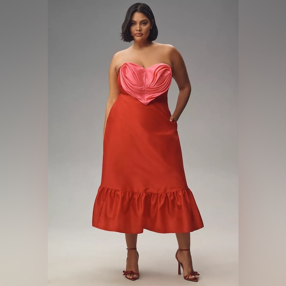 NWT! Anthropologie Pink/Red Hutch Strapless Heart Maxi Dress - US 10 ⚽️ - Picture 4 of 16